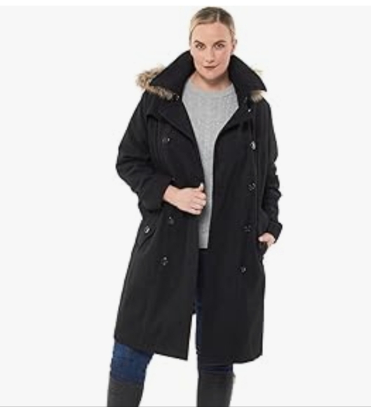 Alpine Swiss Parka Trench Pea Coat Jacket Fur Hood w Extra Button Women Size 1XL - Picture 2 of 16